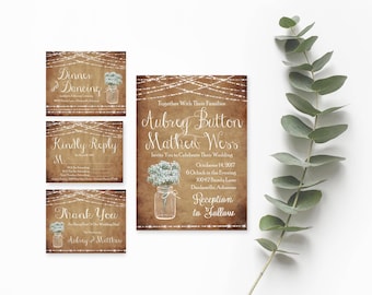 Wedding Invitation Printable Rustic- Printable Wedding Invitation Sets-Wedding Invitation Suite-Invitation Template Download-Wedding Invites