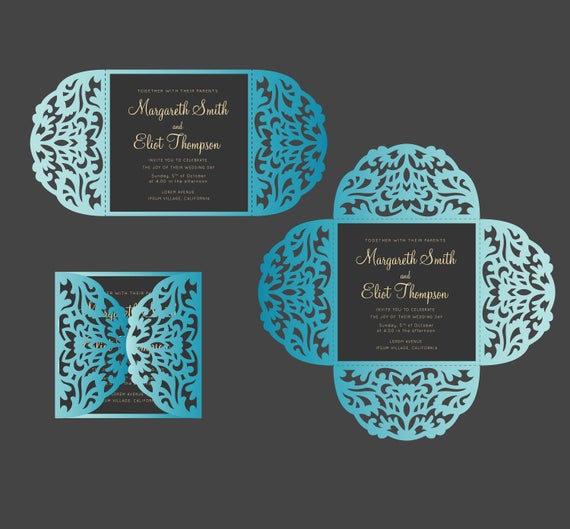 Download SVG 5x5'' Rustic Wedding Invitation Petal Fold Card