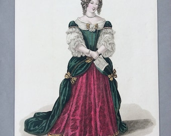 Early 19th Century Antique HANDCOLOURED ENGRAVING - Madame De GRIGNAN, by M. Gatine, after Louis-Marie Lante, Fashion, Costume, Dress Print