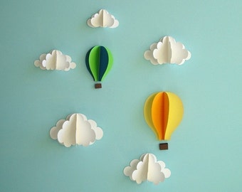 Hot Air Balloon Wall Decal, Paper Wall Art, Wall Decor, 3D Wall Art