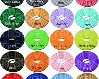 2 pairs of Round Shoelaces 3/16" Wide Solid Colors Several Lengths For Sneakers and Shoes