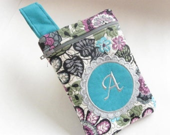 Women's Small Clutch Bag Passport Purse Quilted Monogrammed Custom Personalized grey pink teal