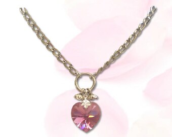 Heart of a Submissive Crystal Submissive Collar BDSM Slave Collar Pink Collar BDSM Jewelry