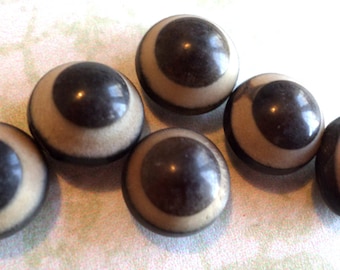 6 VINTAGE CARVED WOOD Brown Buttons Shank Buttons from Muscatine Iowa