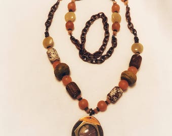Convertible metal and beaded stone necklace