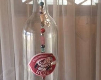 Cincinnati Reds Recycled Wine Bottle Wind Chime