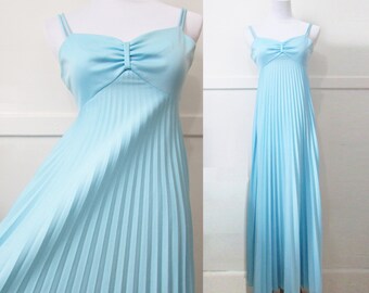 Pleated Tent Dress Gown Vintage 70s XXS XS