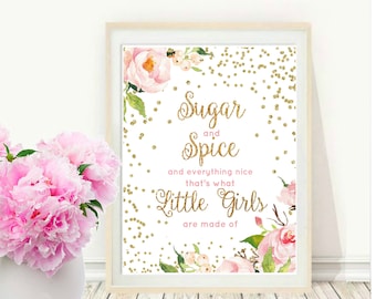 Sugar And Spice And Everything Nice, Printable Art, Pink Baby Shower, Girls Nursery Wall Art, Instant Download, Wall Decor