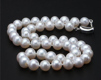9-10mm Round Freshwater Pearl Necklace, Genuine Pearl Necklace, Natural White Pearl Necklace, Bridal Pearl Necklace,Cultured Pearl