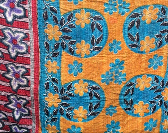 Vintage Kantha quilted cotton throw, twin
