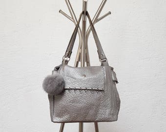Textured silver leather bag