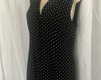 80's button down collared polka dot long dress with pockets size 9/10