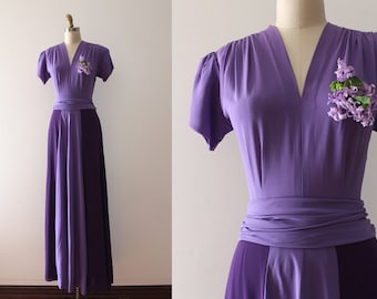 vintage 1930s evening gown // 30s two tone purple rayon maxi dress