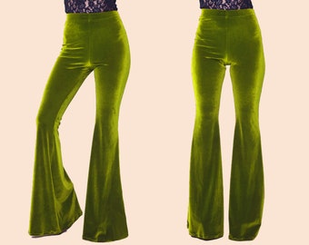 Olive Green Velvet Bell Bottoms