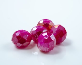 Cranberry Pink AB Faceted Crystal Rondelle Beads