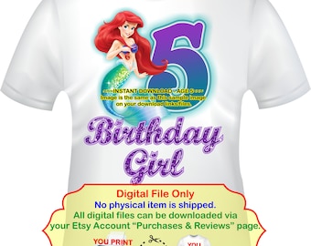 The Little Mermaid, Iron On Age 5, Mermaid Iron On, Little Mermaid, Birthday Shirt, Iron On Decal, Mermaid Birthday -MERMAID2-5
