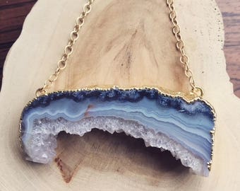 Amethyst Necklace: Gold Dipped Amethyst Necklace, Raw Amethyst Necklace, Amethyst Slice Necklace, Amethyst Pendant, Amethyst Geode