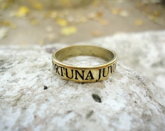 Audaces fortuna juvat latin phrase ring, fortune favors brave bronze ring, fortune helps the brave inspiration quote ring for man