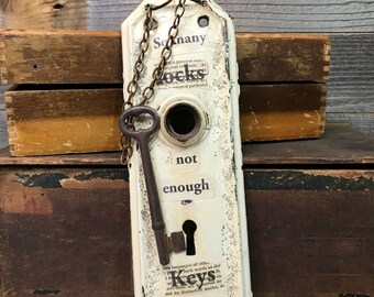 Vintage Distressed ESCUTCHEON Plate Embellished Home Decor- Old DOOR Hardware- Salvaged Door Knob Plate Back Plate- O12