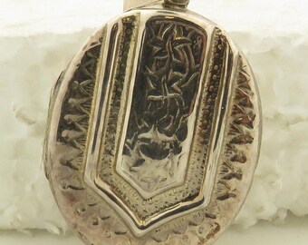 Vintage Sterling Silver Hand Engraved 2" x 1 1/4" Oval Locket / Pendant.