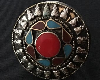 Kuchi Large Round TRIBAL Two Finger RING Red Theater Belly Dance Costume Jewelry Uber Kuchi®
