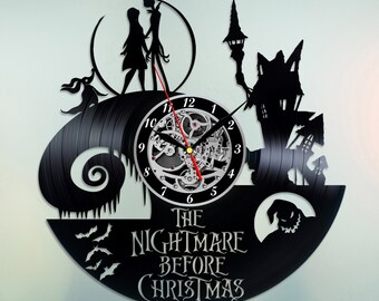 The Nightmare Before Christmas Vinyl Clock Vinyl Record Wall Art Handmade Decor Best Original Vintage Gift For Fans Room Decoration