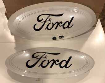 2017-2018 Ford F-250, f-350 super duty oval emblem set,"Platinum white & Black logo" grille + tailgate, other colors, camera type