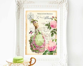 Marie Antoinette, French art print, vintage fashion, vintage decor, A4 giclee
