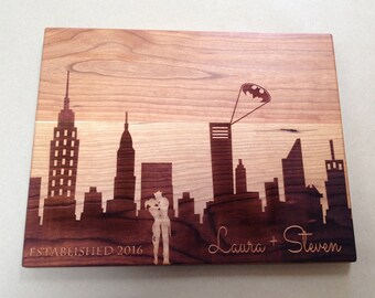 Gotham City Personalized Cutting Board: The Joker and Harley Quinn, Batman Design, Wedding Gift, Engagement Gift Batman Chopping Board