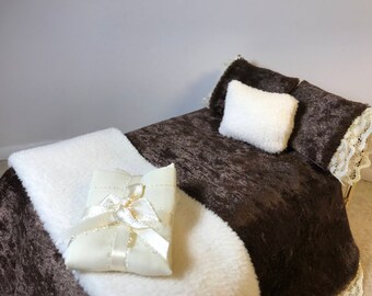 Item #10 1:12 Scale Dollhouse "Bed In A Bag" Dark Brown Velour-Full