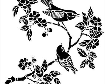Birds On A Blossom Branch 190 micron Mylar Stencil durable and sturdy- 8 x 8 " - 12 x 12" Free UK p&p