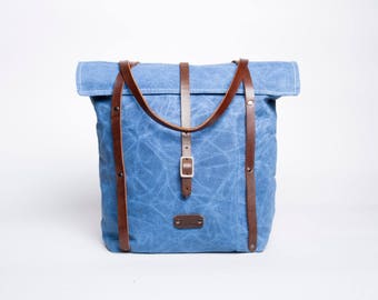 Waxed Canvas & Leather Tote Bag | Smoked Blue