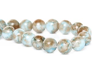 15 Mottled Glass Beads 10mm - Tones of Atlantic Seashore BD120