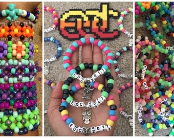 EDC PLUR Package! Cuff, LED glow stick, kandi, perler necklace, ring