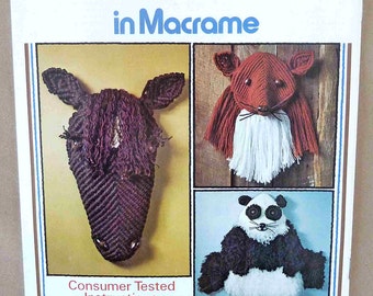 Vintage Macramé Patterns - Creative Critters In Macrame - 3D Macramé Animals - Macramé Horse - Macramé Dog - Macramé Squirrel - Macramé Dog