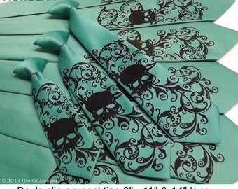 RokGear skull necktie print - Wedding set of 4 mens neckties and 1 boys necktie - Print to order in colors of your choice