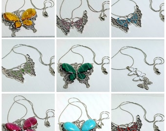9 different Rhinestone and Faceted Glass Butterfly Necklaces