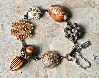 Upcycled Vintage Earring Bracelet, Gift for Her, Bridesmaid, set, Cluster Shell, Flower Paisley Silver Rhinestone, Jennifer Jones OOAK Topaz