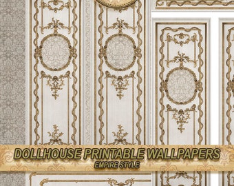 Miniature Dollhouse Wallpaper, decorative molding and damask motif . EMPIRE STYLE . tutorial .Repeating patterns . dowload . 1:12. Tutorial