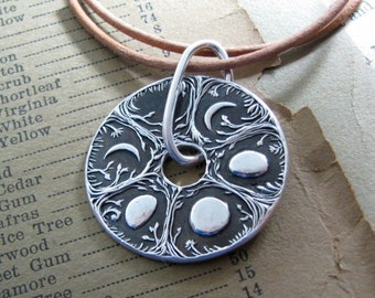 Journey Spinner Pendant, Moon Phases, Forest Night Pendant, Fine and Sterling Silver Jewelry, Handmade Original, by SilverWishes
