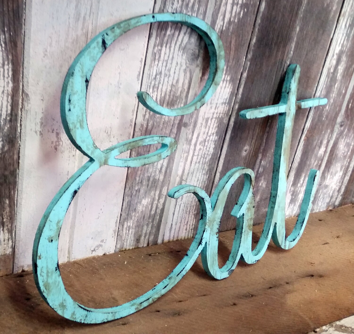 Rustic EAT Sign Shabby Chic Aqua Wall Hanging Home Decor Photo