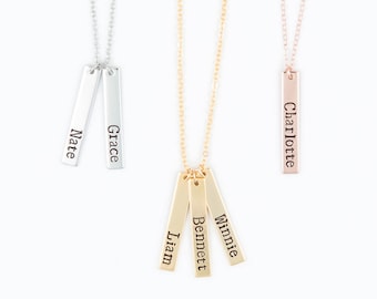Mom Necklace - Kids Name Necklace - Baby Name Vertical Bar Necklace - Personalized Gold, Rose Gold, Silver Bar Necklace, Grandma Necklace