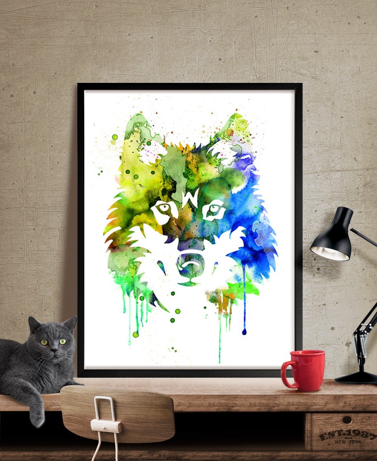Large Abstract Painting Wolf Watercolor Wolf Art Print Wolf