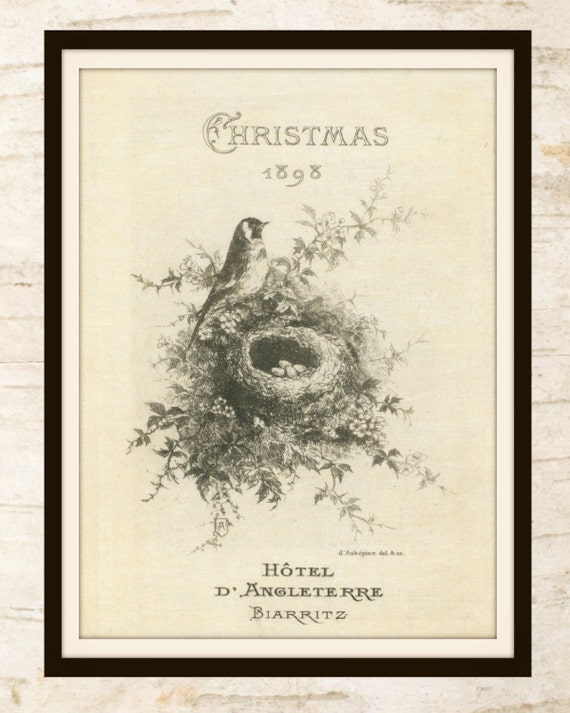 Christmas printable Bird and Nest Vintage Christmas