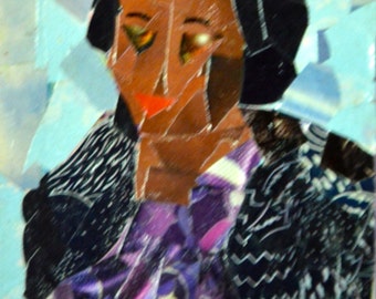 Original ACEO Collage - Lady in a Black Jacket