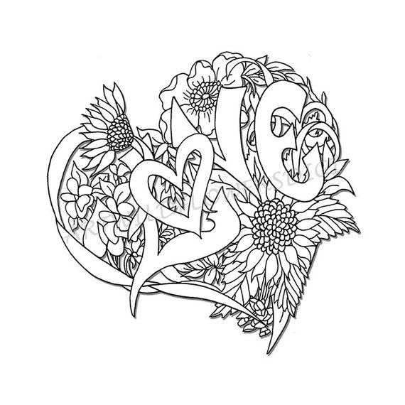 Items similar to Wedding Shower Adult Coloring Page Love Heart Digital