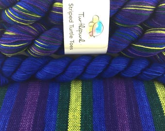 Mystic Topaz with Blue Heel & Toe - Hand-dyed Self-striping sock yarn