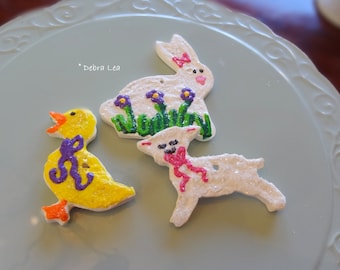 Set of 3 Handmade Fake Cookie Faux Spring Easter Sugar Cookie Set Bunny Lamb Duck