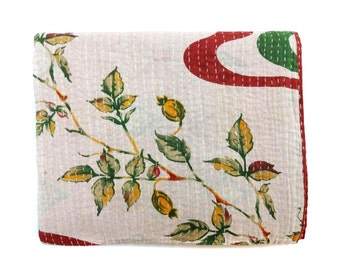Kantha Quilt Indian Cotton Bedspread Bedding with running threads ,bed throw , twin bedding ,Cotton Bedspread Saree Throw Bedding Cover