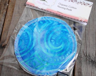 Reusable Nursing Pads, Organic Cotton Flannel - Blue Batik Swirl